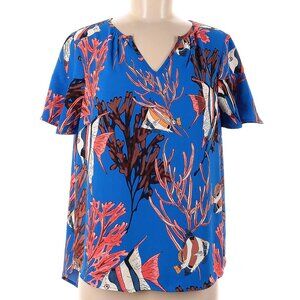 Nic + Zoe Royal blue Coral and Fish print Blouse, Medium